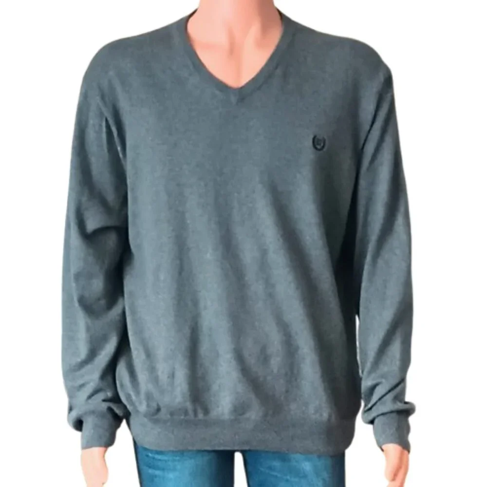 Chaps Men's Gray V Neck Sweater XL Cotton & Cashmere Blend Pullover